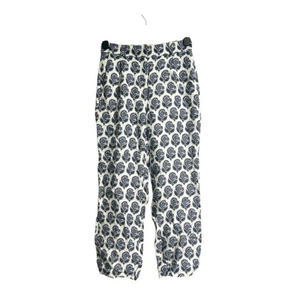 J. Crew Linen Cupro Paisley Pleated Trousers Blue White BQ738 4P NEW
